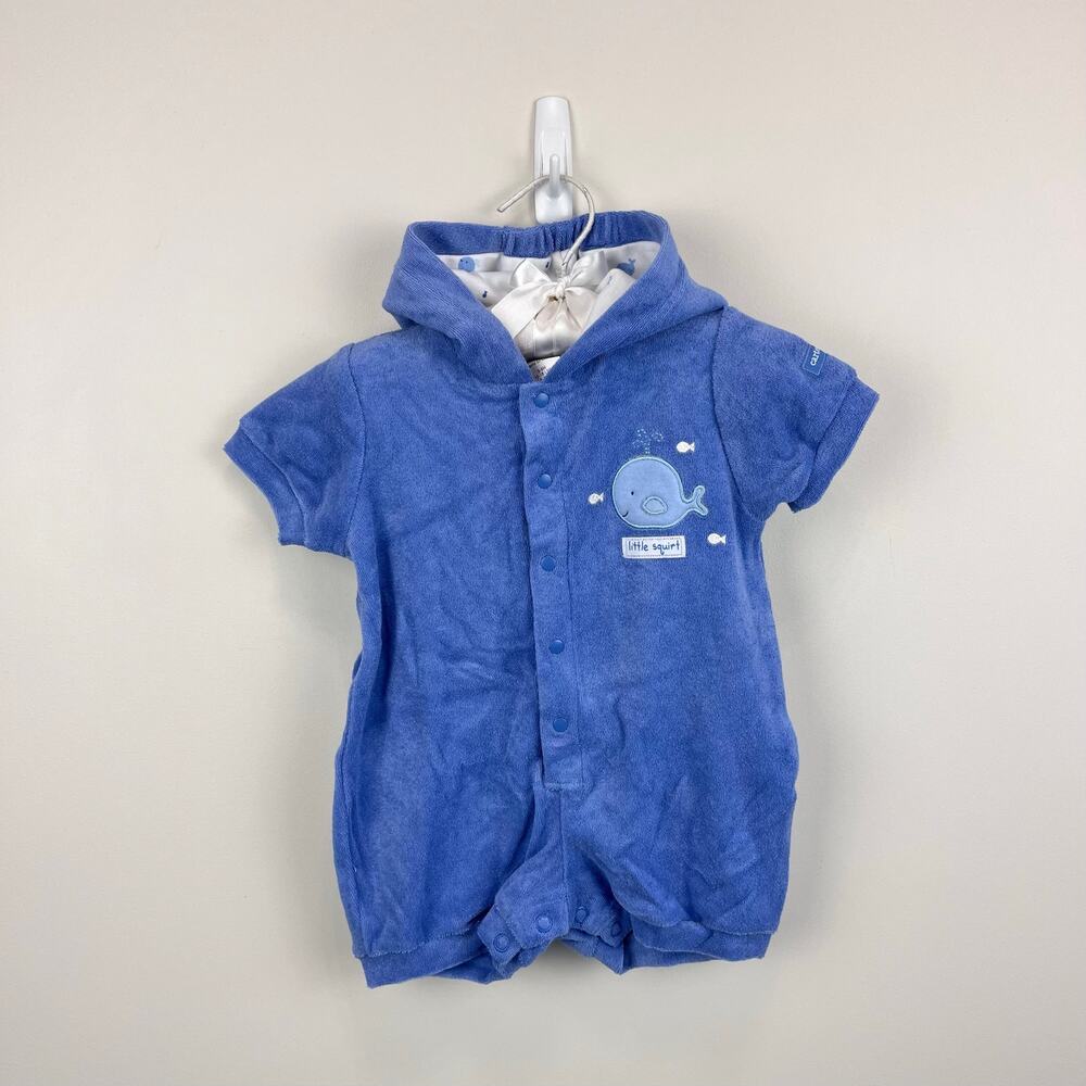 Vintage Y2K Carter's Blue Whale Terry Romper 3-6 Months